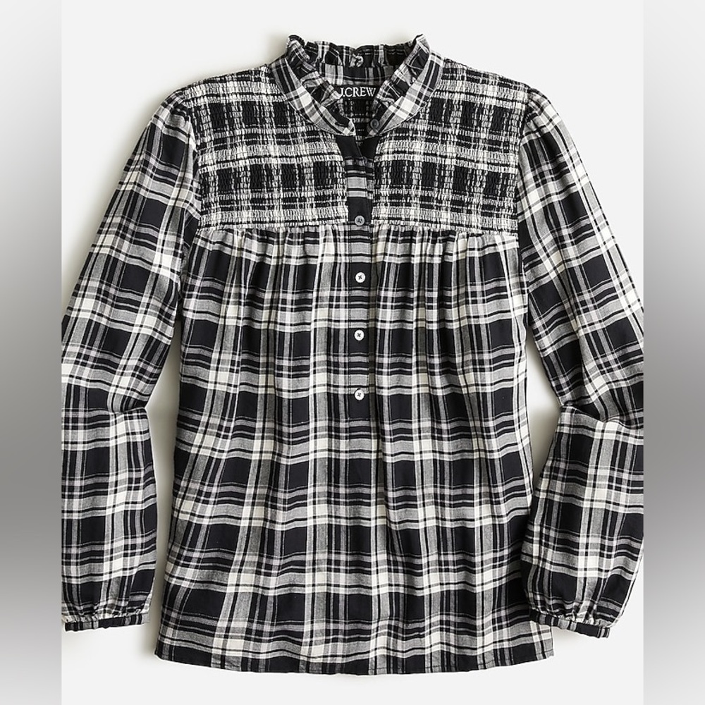 J. Crew Ruffleneck cotton-blend flannel popover in Berkshire plaid